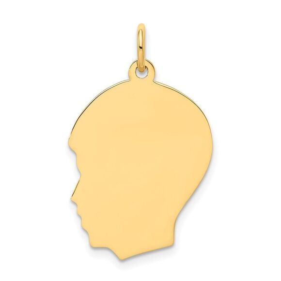 10K Yellow Gold Plain Medium .013 Gauge Facing Left Engravable Boy Head Charm